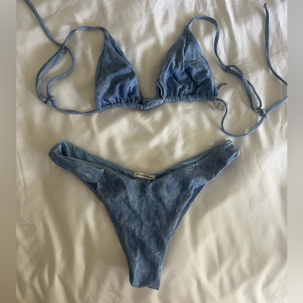 WeWoreWhat Denim Blue Bikini Bottom medium top XL